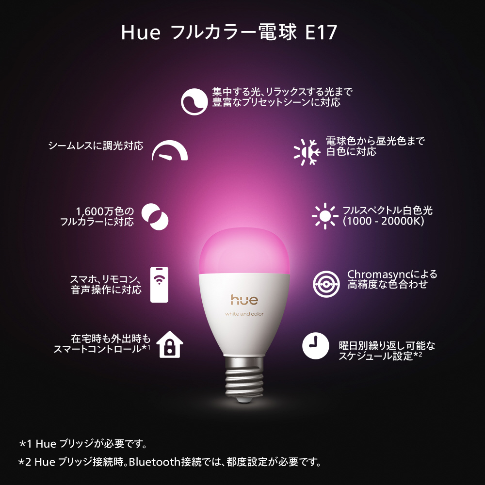フルカラー LED電球 Philips Hue PH17WC1-SU ［E17 /一般電球形 /40W